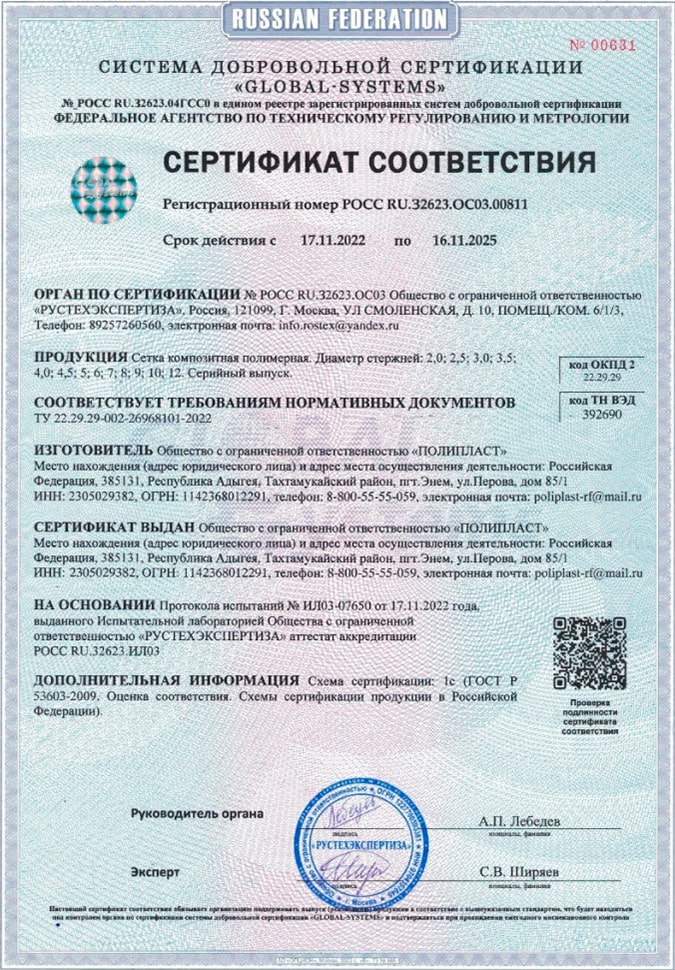 Сертификат соответствия на сетку ТУ
